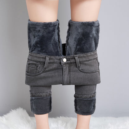 High-looking Smoky Gray High Waist Velvet Padded Jeans