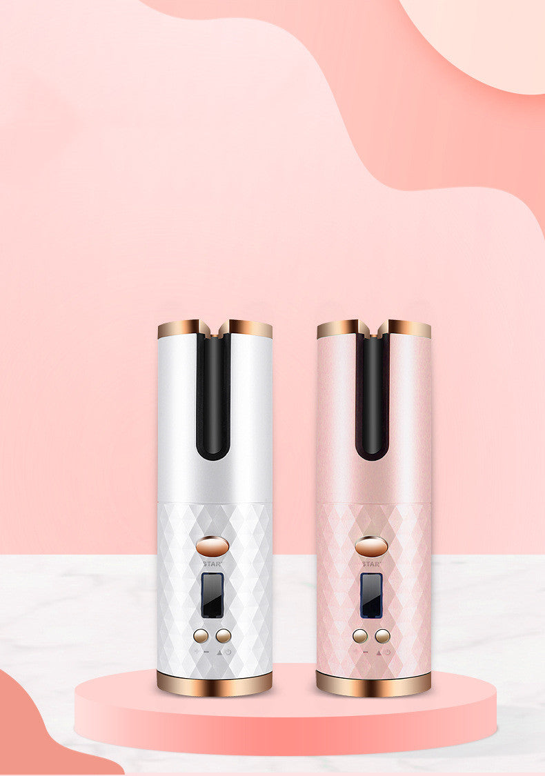 Rechargeable Auto-Rotating Hair Curler | LCD Display Ceramic Barrel Curling Iron for Women