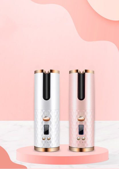 Rechargeable Auto-Rotating Hair Curler | LCD Display Ceramic Barrel Curling Iron for Women