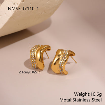 Elegant Geometric Diamond Stud Earrings Light Luxury Design Sense