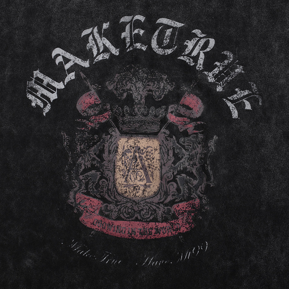 Gothic Letters Distressed Cotton T-shirt For Men