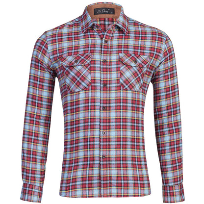 Cotton plaid double bag long sleeve shirt men