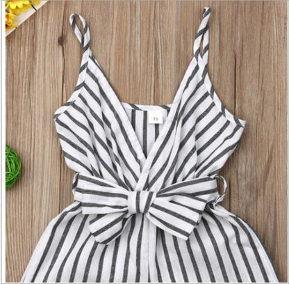 Bow Strap Striped One-Piece Children's Dress