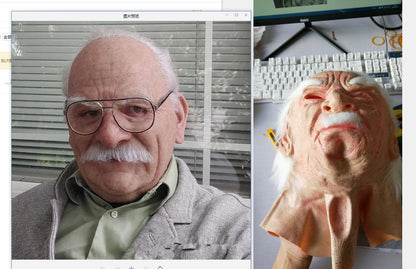 Realistic Old Man Halloween Mask | White Hair & Beard Full-Head Costume Headpiece