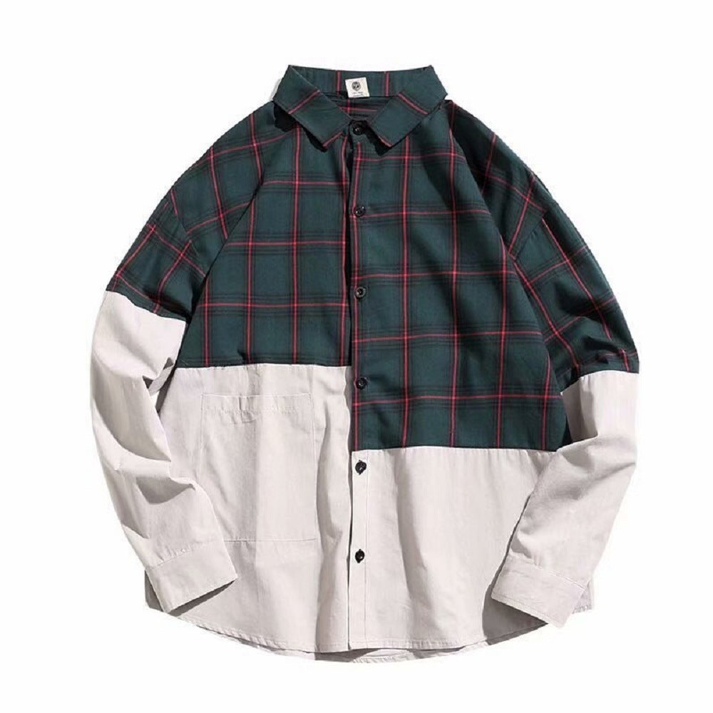 Autumn Japanese Plaid Stitched Long-Sleeve Mens Shirt Heritage Craftsmanship