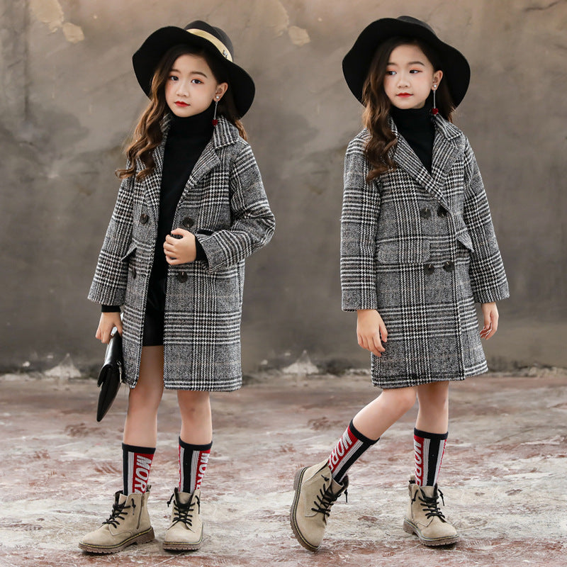 The Houndstooth Chic: Gray Plaid Houndstooth Girls’ Coat