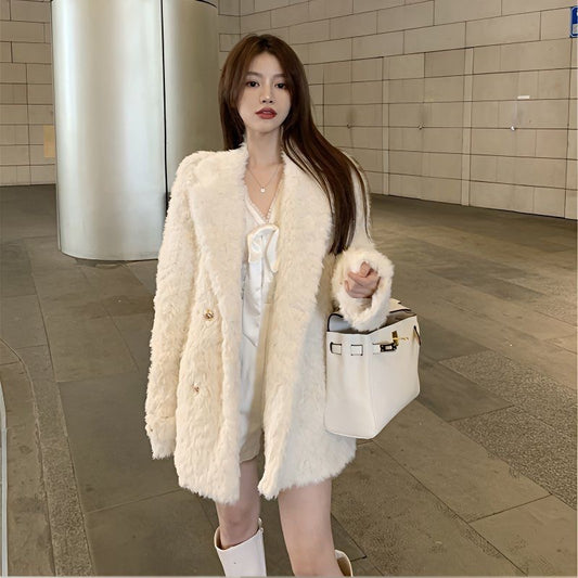 Lamb Wool Mid-length Coat For Women