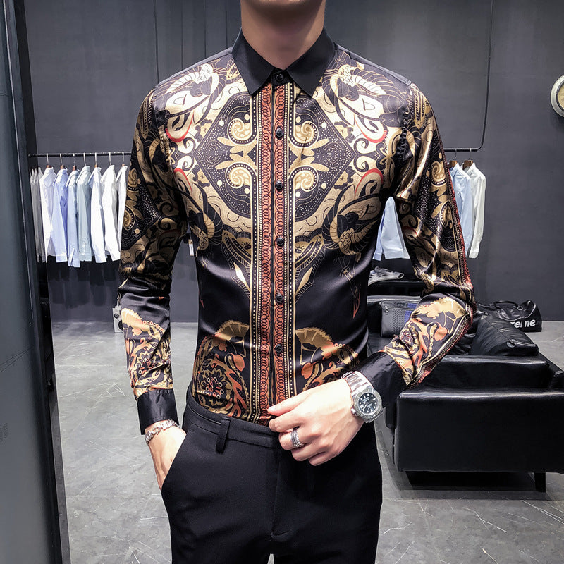 Deep Black Rose Pattern Digital Print Long Sleeve Shirt