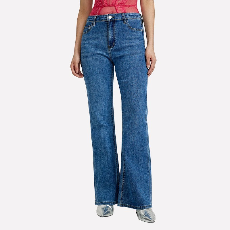 Mid-waist Retro Denim Bell-bottom Pants Stretch Multicolor