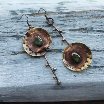 Retro Creative Asymmetric Bronze Special-interest Design Inlaid Gemstone Earrings