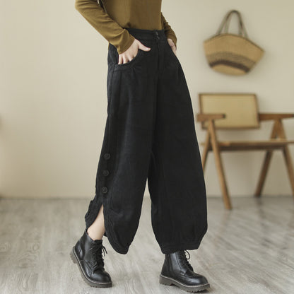 Oversized Loose And Thick Corduroy Plush High Waist Capris