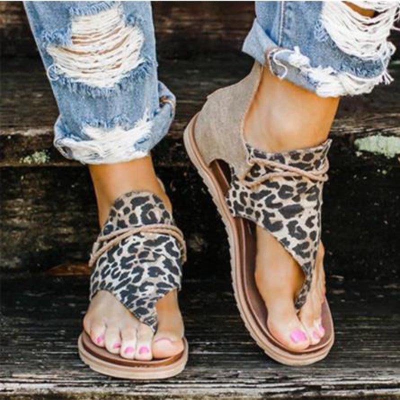Flat Plus Size Leopard Back Zipper Sandals