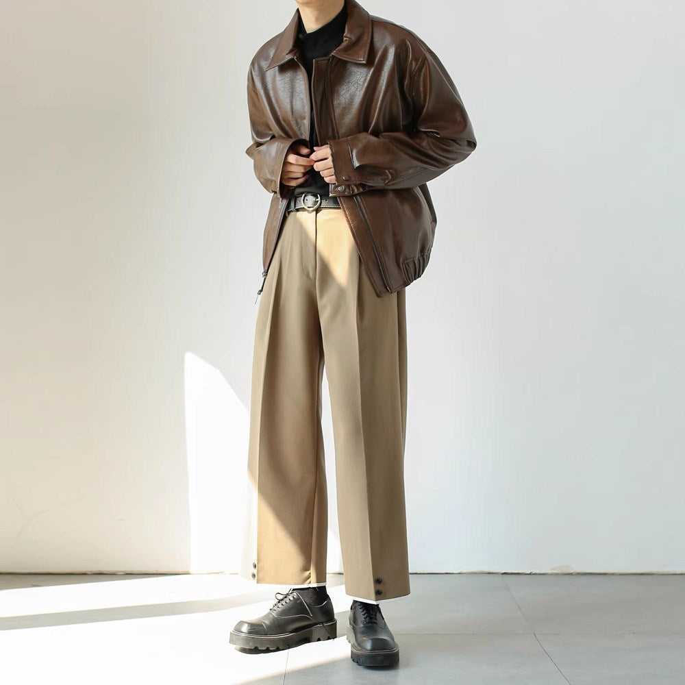 Mens Retro Short Personalized Leather Coat Vintage Individuality