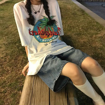 Retro Wide Leg Denim Capris For Women