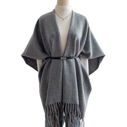 Solid Color Fashion Retro High-grade Travel Warm Outerwear Cloak Robe