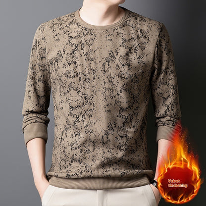 Men's Round Neck Printed Young And Middle-aged Long-sleeved Thickened Warm T-shirt