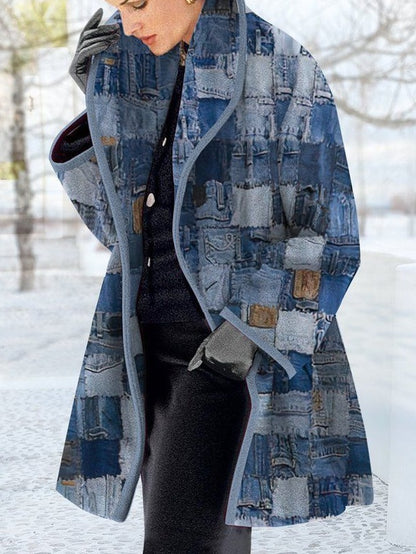 Women's Oversized Collar Digital Print Coat