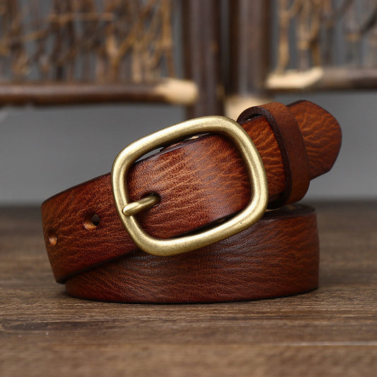 Handmade Vintage Copper Buckle Genuine Leather Belt