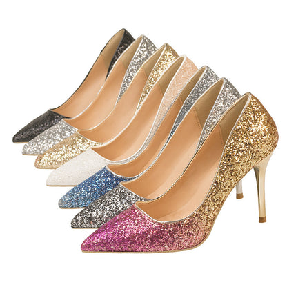 Women's Low-cut Pointed Toe Gradient Sequin High Heels
