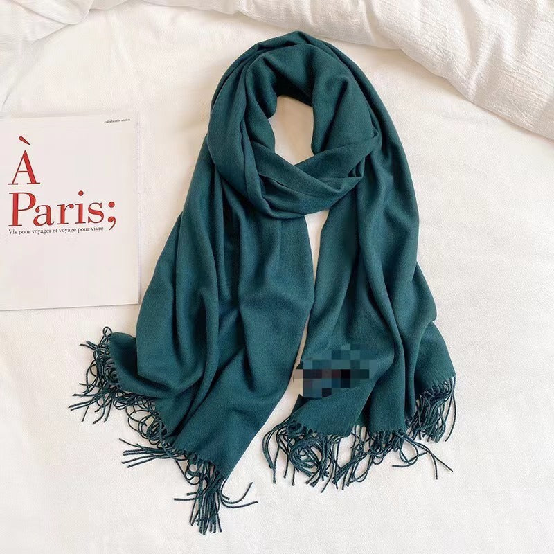 Simple Tassel Shawl Warm Artificial Cashmere Scarf