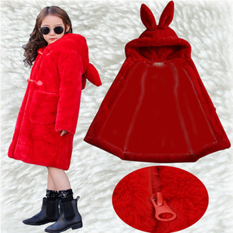 The Sovereign Faux: Thickened Faux Fur Coat for Big Kids