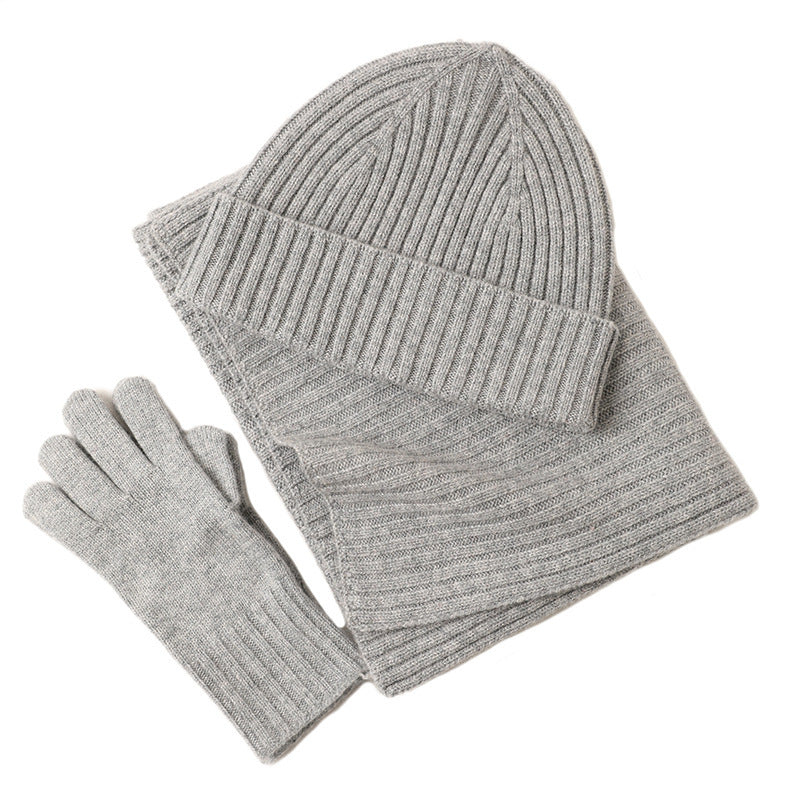 New Wool Scarf Hat Gloves Three-piece Set For Women