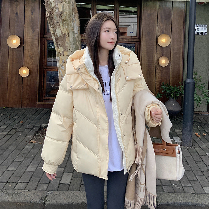 Short Cotton Jacket Women's Warm Hooded Windproof Cotton-padded Jacket