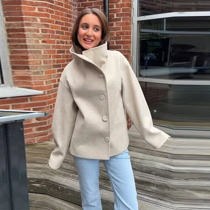 New European And American Style French Casual Single-breasted Woolen Coat