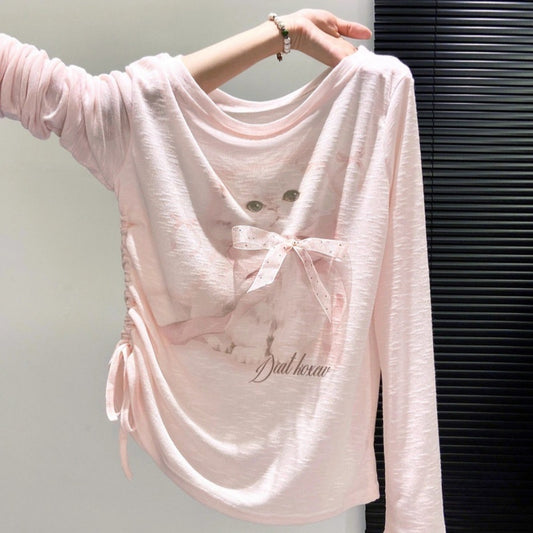 Spring And Autumn Cute Cat Print Long Sleeve Women