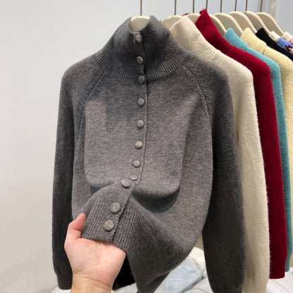 Women's Turtleneck Single-breasted Cardigan Loose And Lazy Style Knitted Sweater