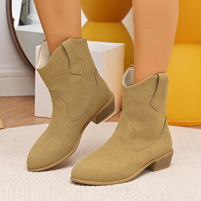 New Pointed British Style Mid Heel Boots