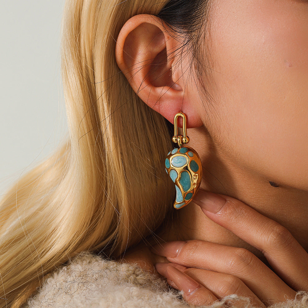 Elegant Drop-shaped Design Earrings U-shaped Buckle Stainless Steel Drop Oil