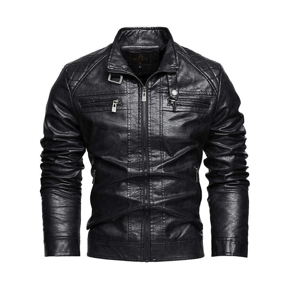 Personalized Trendy Pocket PU Leather Coat Trendy Men Leather Jacket Signature Utility