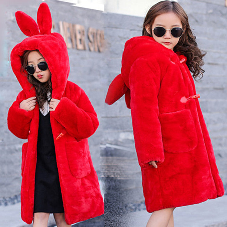 The Sovereign Faux: Thickened Faux Fur Coat for Big Kids