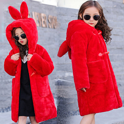 The Sovereign Faux: Thickened Faux Fur Coat for Big Kids
