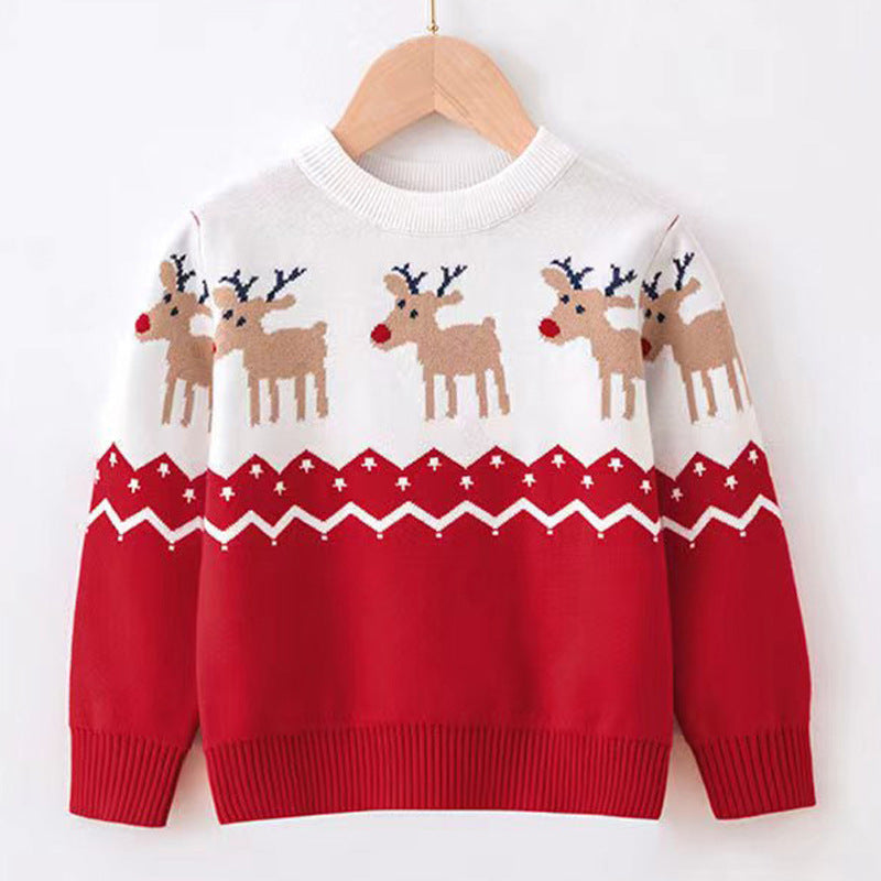 Intarsia Christmas Elk Heritage Knit Sweater