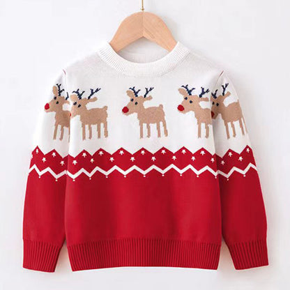 Intarsia Christmas Elk Heritage Knit Sweater