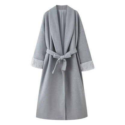 Autumn And Winter Lacing Cuff Woolen Coat