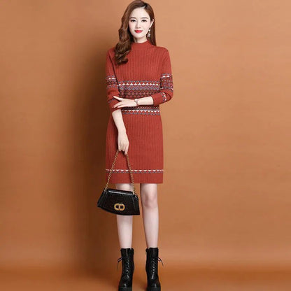 Thermal Head Cover Half Turtleneck Mid-length Bottoming Sweater Women's Woolen Skirt