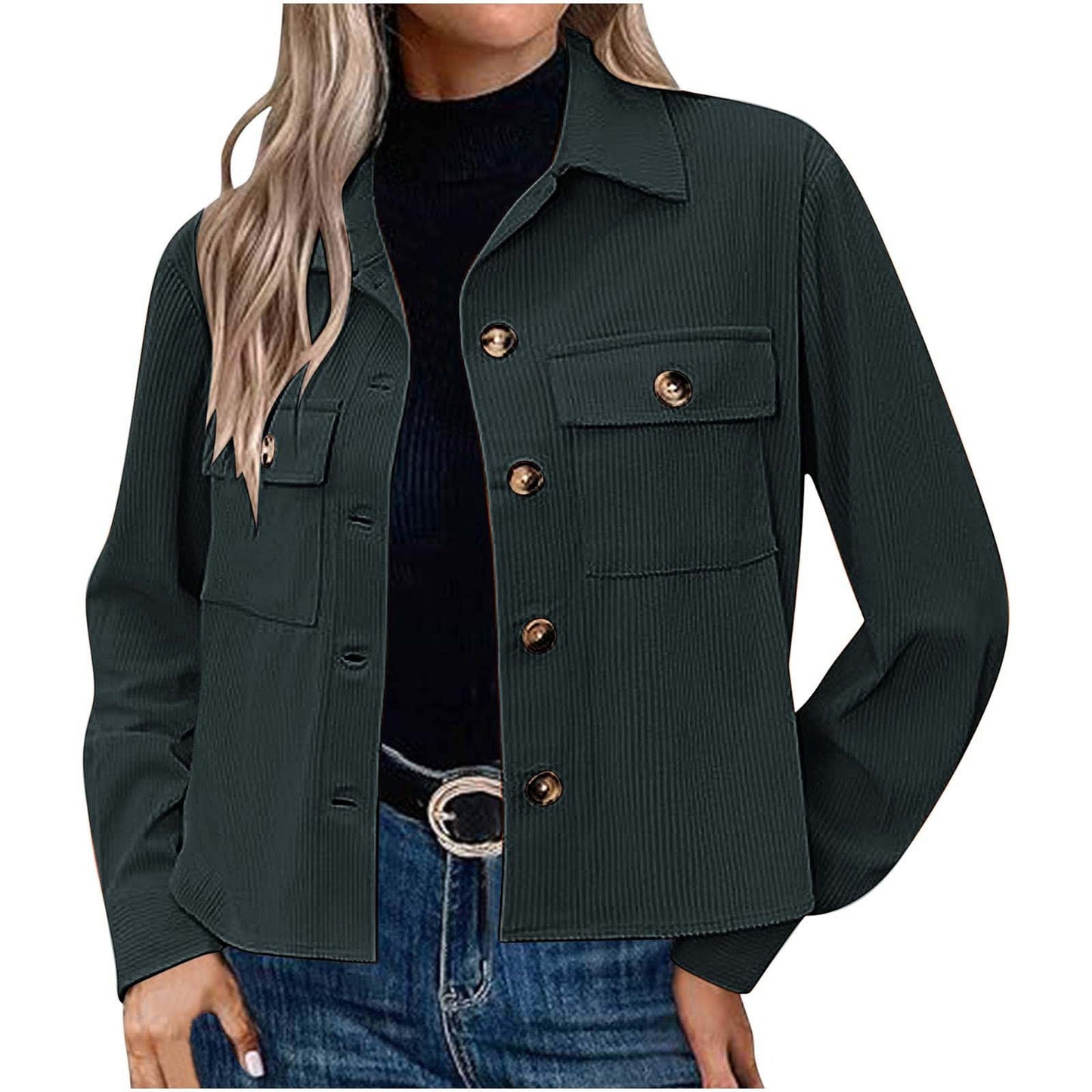Women's Fashion Casual Short Short Corduroy Button Jacket