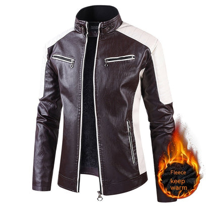European Size Autumn Winter Leisure Leather Mens Coat Fleece-Lined Continental Comfort