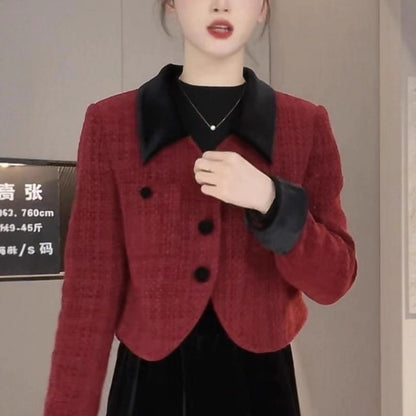 Temperament Slimming Design Velvet Short Stitching Jacket