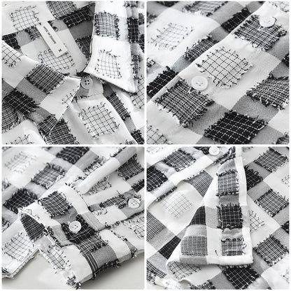 Japanese Trendy Plaid Long Sleeve Shirt For Men