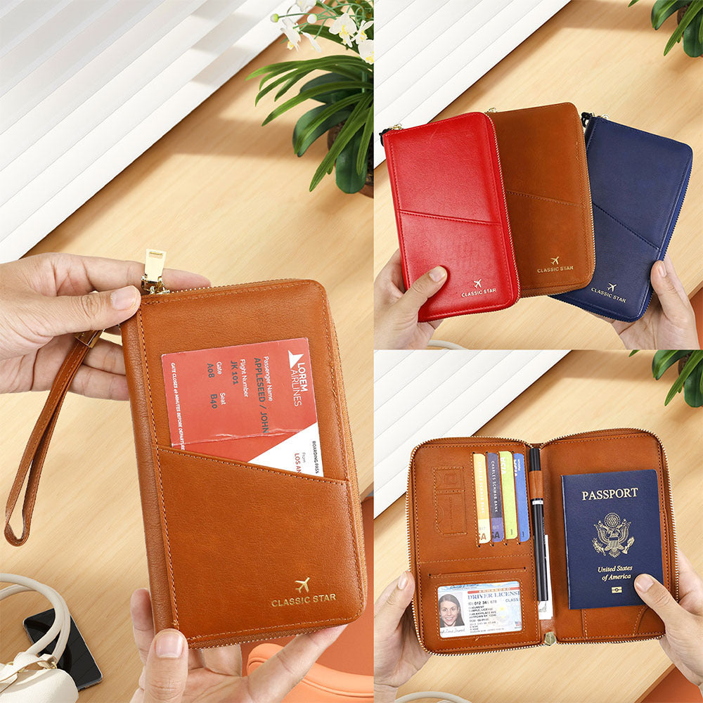 RFID Barrier Passport Holder Genuine Leather Wallet