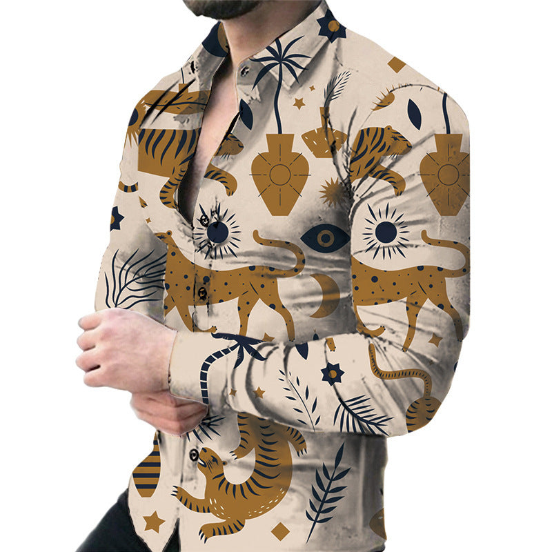 Bold Large Floral Print Casual Long Sleeve Shirt