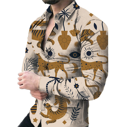 Bold Large Floral Print Casual Long Sleeve Shirt