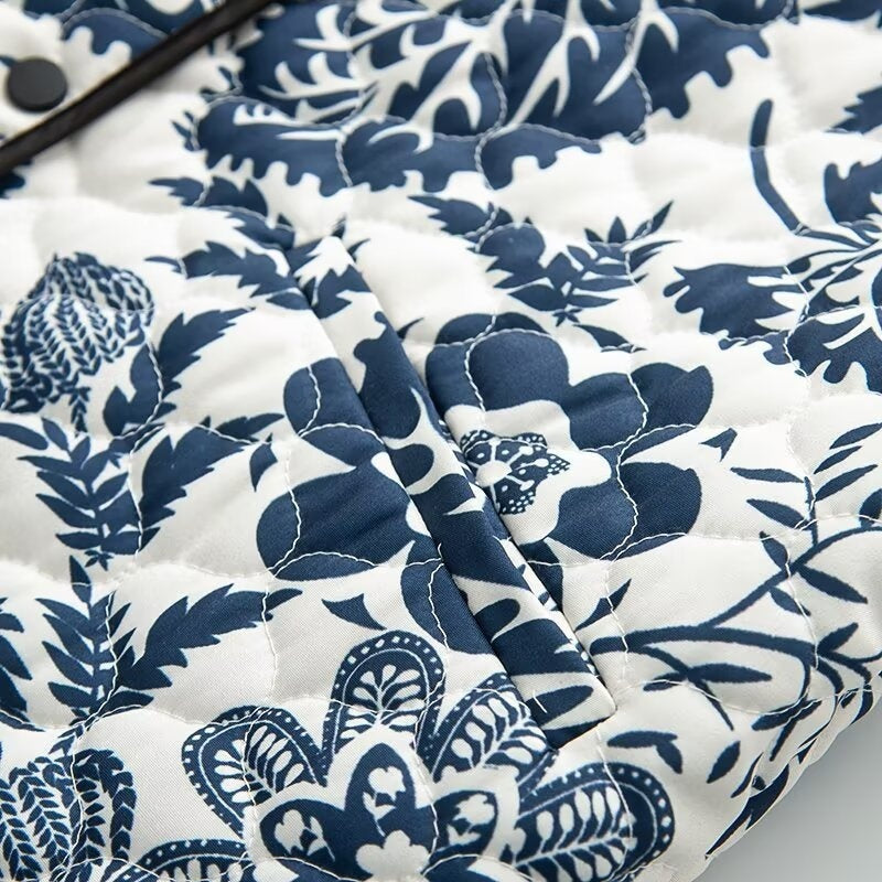 Printed Round Neck Cotton-padded Jacket Long Sleeve Short Jacket