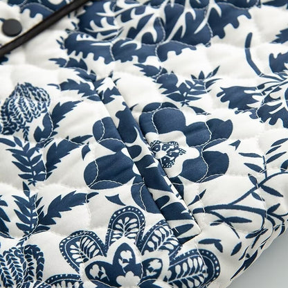 Printed Round Neck Cotton-padded Jacket Long Sleeve Short Jacket