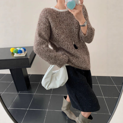 Korean Classic Round Neck High-grade Loose Soft And Glutinous Wear Knitted Sweater