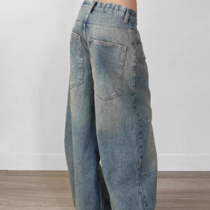 High Street Retro Drape Loose Jeans Women's Washed